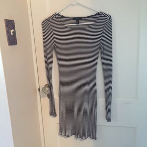 Dark navy and white striped body con dress